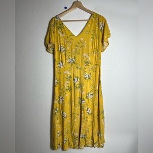Old navy yellow floral dress summer beach spring dress 100% Viscose L